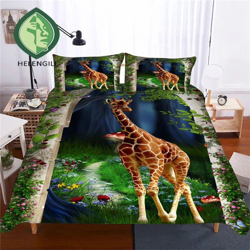 

HELENGILI 3D Bedding Set Giraffe Print Duvet Cover Set Lifelike Bedclothes with Pillowcase Bed Set Home Textiles #CJL-09