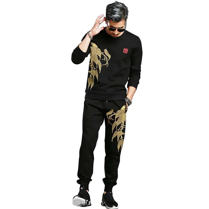 

Spring Autumn Embroidery Hoodies 2PCS Sets Tracksuit Men Casual Slim Pullover Sweatshirt Jacket with Joggers Pants Trousers