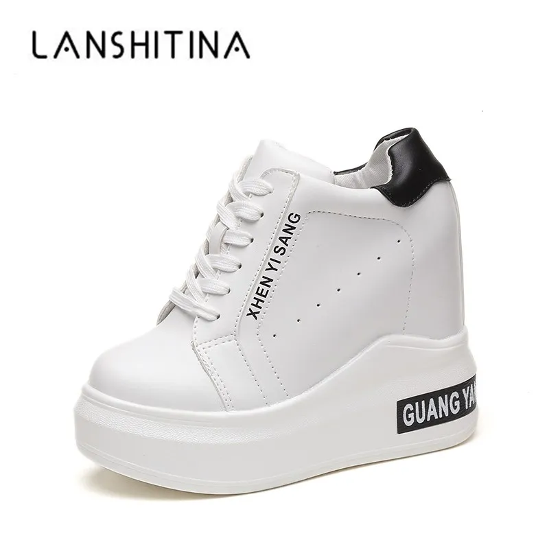 

2018 High Heel Wedge Platform Sneakers 11CM Women Lace up Casual Shoes Woman Fashion Comfortable High Quality Increased Footwear