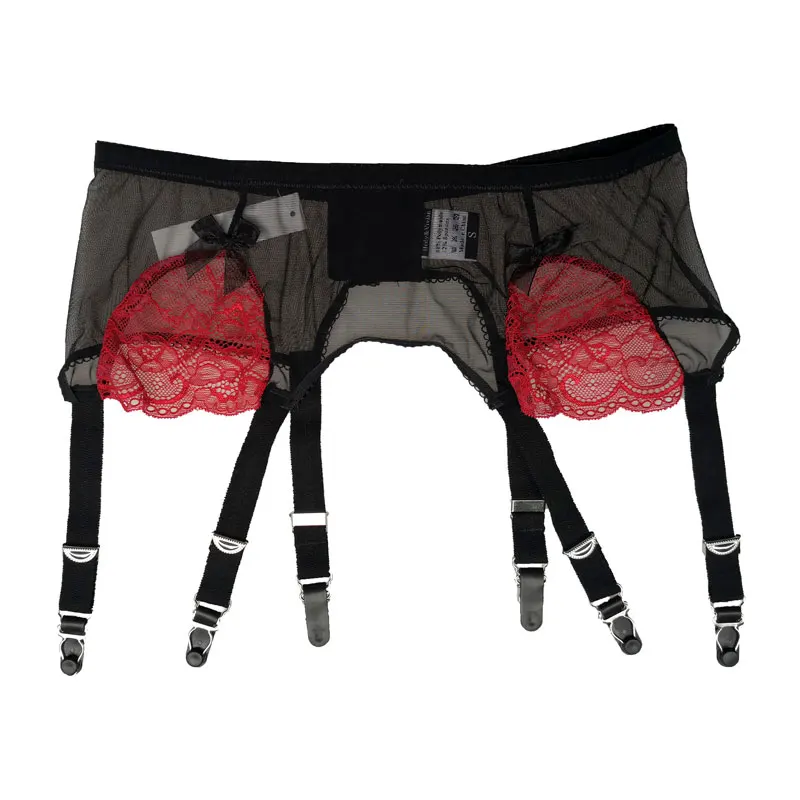 

Women Garters Sexy Black Perspective Gauze Red Lace Vintage Metal Clips Garter Belt for Stockings Suspender Belt Gift G201