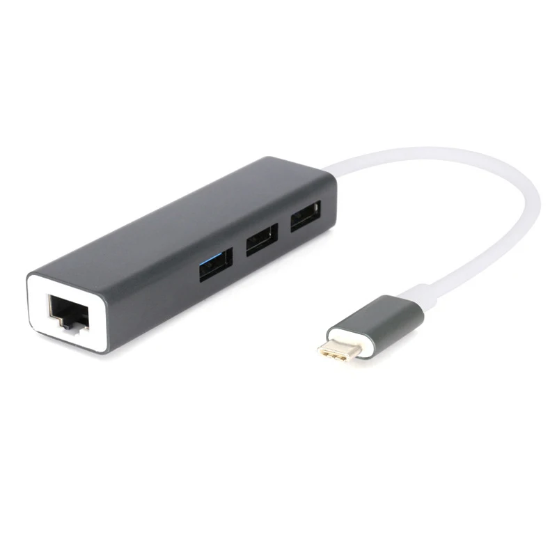 3 порта USB 3,0 концентратор type C Thunderbolt 3 для RJ45 100 Мбит/с Ethernet LAN адаптер данных тип-c Проводная сетевая карта для Macbook - Цвет: Grey