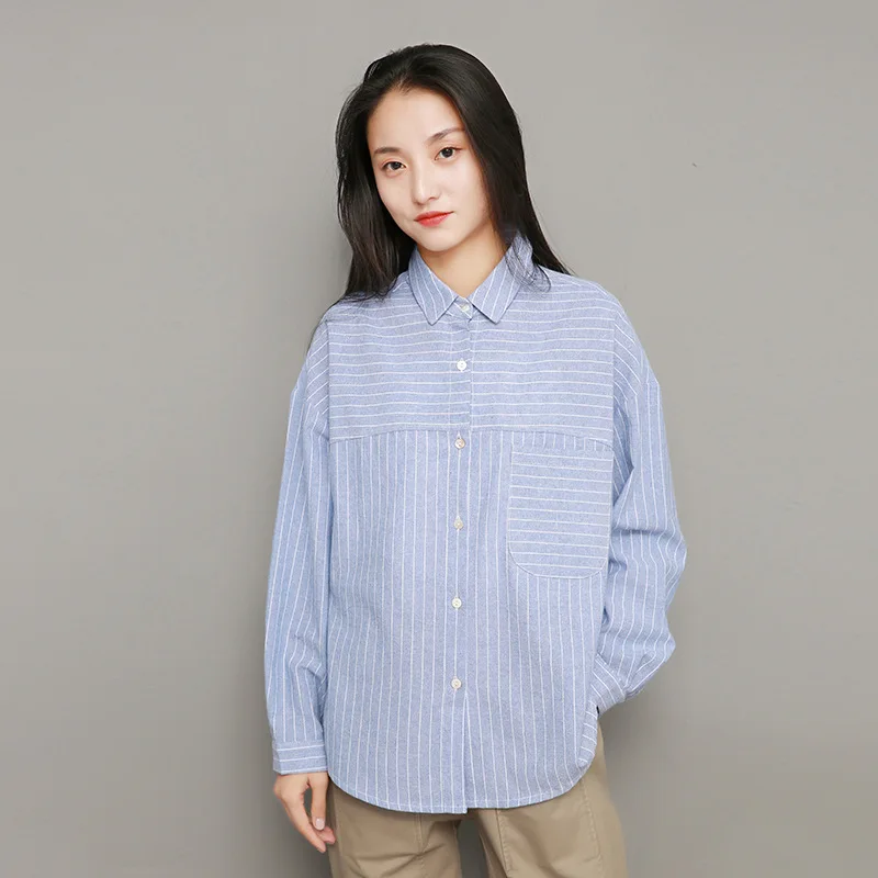 

Johnature Striped Long Sleeve Shirt Women Spring And Summer 2019 New Cotton Casual Women Shirts And Blouses Pockets Tops