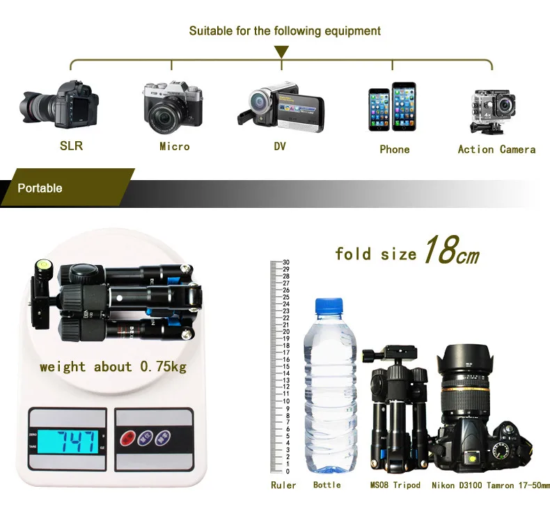 Фото M225S ультра компактный настольный Гибкая макро мини Портативный легкий штатив монопод Комплект с V-30 шаровой головкой Максимальная нагрузка 5 кг