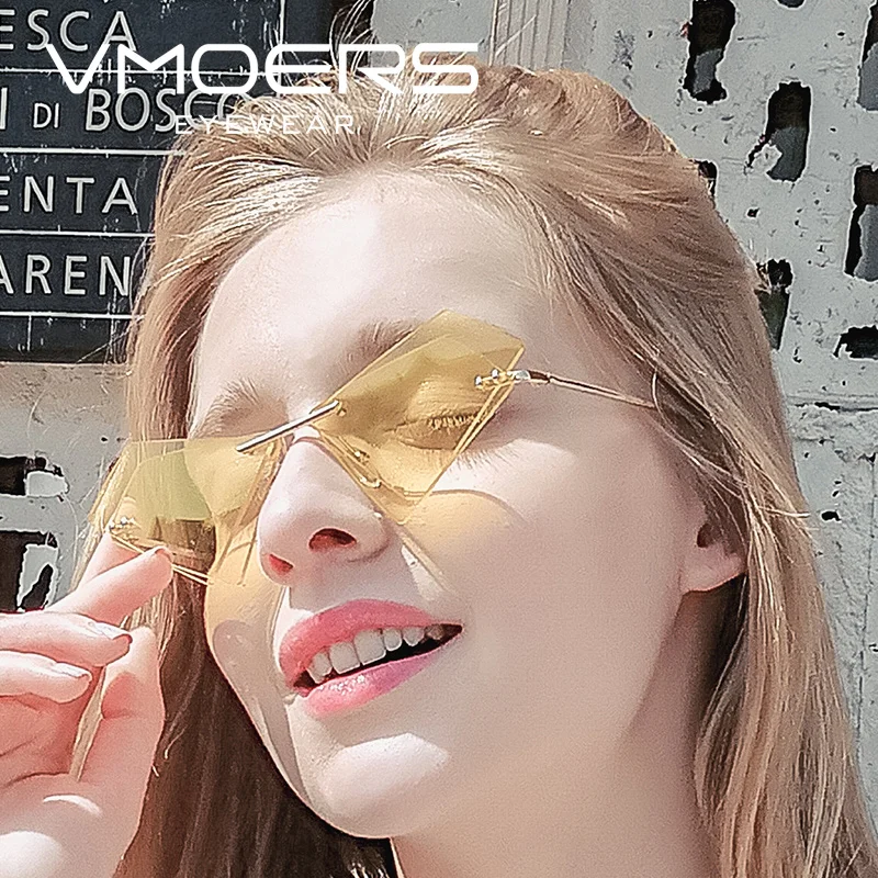 

VMOERS Fashion Cat Eye Sunglasses Women Rimless Designer Brand Sun Glasses For Women Cateye 2018 Shades Oculos de sol feminino
