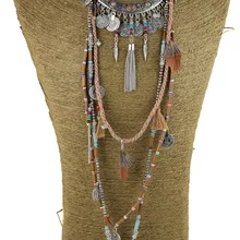 Цыганское крупное винтажное длинное ожерелье Этнические украшения в стиле "Бохо" Ожерелье Племенной воротник тибетские украшения