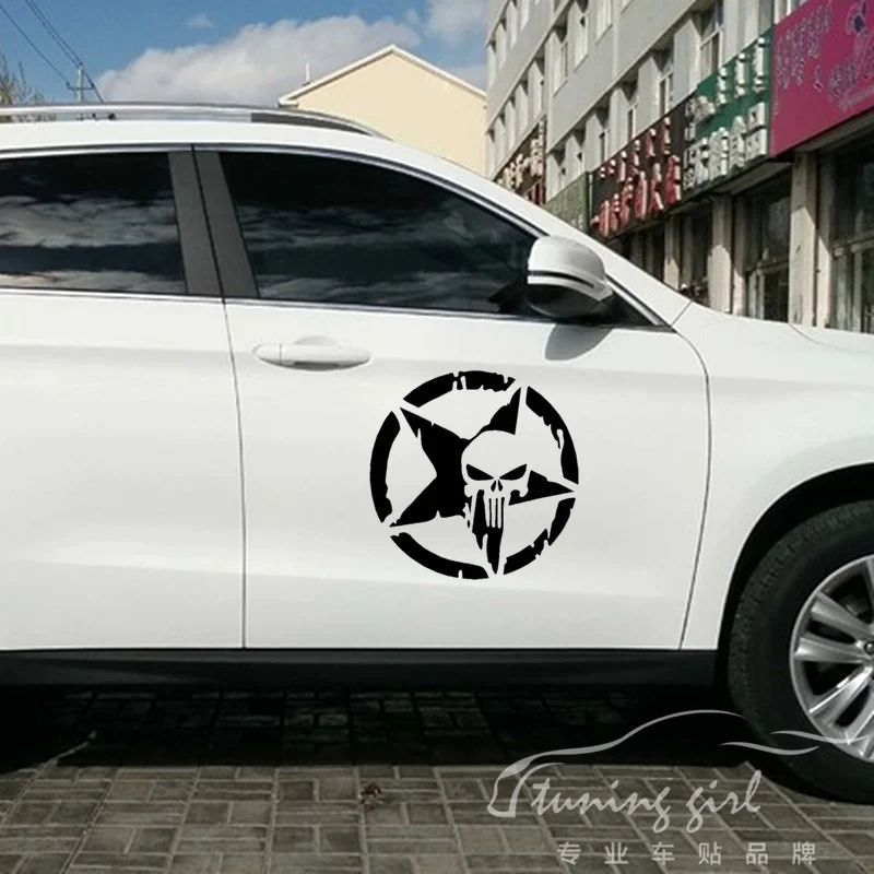 50CM Skulls Punisher Pentacle Five-pointed Star Car Stickers Creative Decoration Decals For Doors Vinyls Auto Tuning Styling D25