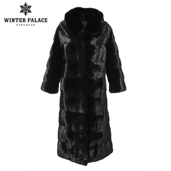 

2018 new Solid imported mink fur coat velvet fur coat female long section real fur coat female slim hooded fashion fur