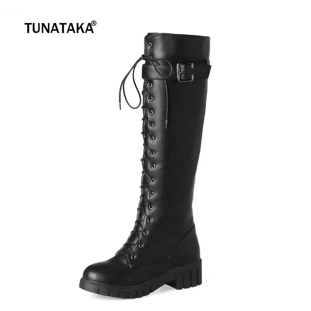 knee high black combat boots