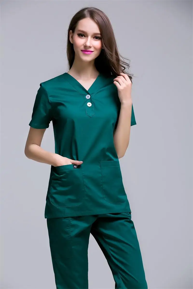 

2017 Rushed New Arrival Women's Short Sleeve Medical Scrub Uniforms Set Beauty Spa Working Clothes Two Plastic Buttons At Centre