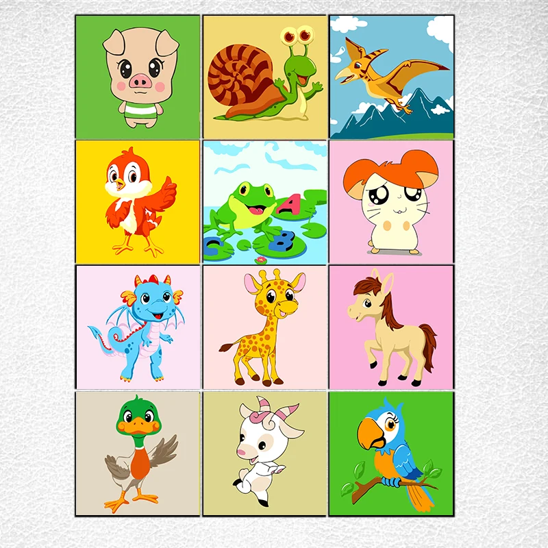 

20x20cm framed DIY Coloring paint by numbers cute animals kits view couple pictures paintings by numbers gift for kids