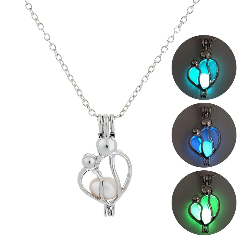 

Heart Glowing Pendant Necklace Women Fashion Glow in the Dark Necklaces Sliver Plated Luminous Stone LOVE Jewelry