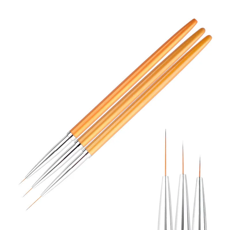  3Pcs/set Gold Nail Art Lines Painting Pen Brush Professional High Quality UV Gel Polish Tips 3D Des