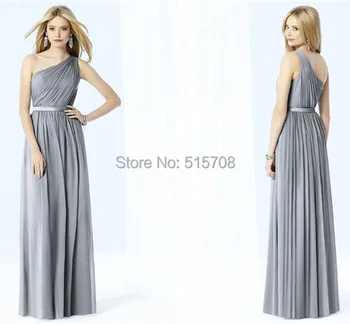 

Elegant New Arrival One Shoulder Evening Dresses Gray Chiffon Zipper Sheath Formal Party 2015 Long Prom Dresses