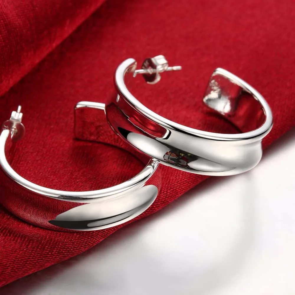 CHUKUI Wide Women Hoop Earrings Silver For Girls Metal Open Circle Half Hoop Piercing Earing Medium Hoop 30MM (3)