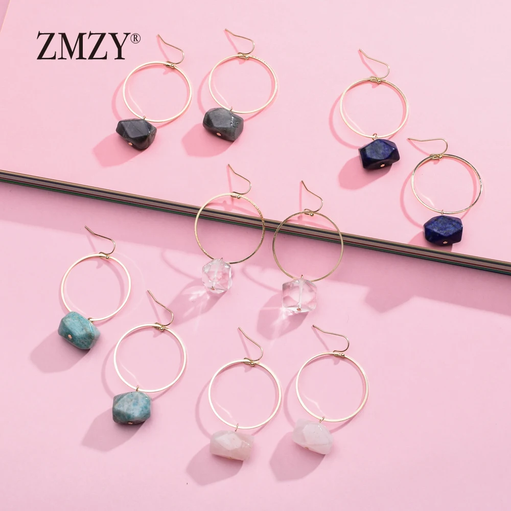 

ZMZY Fashion Round Circle Big Earring Exaggerated Personality Boho Irregular Large Natural Stone Drop Earrings for Women Jewelry