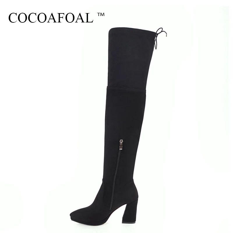 

COCOAFOAL Women's Winter High Heeled Shoes Sexy Pointed Toe Over The Knee Boots Plus Size 43 44 Black Chelsea Thigh High Boots