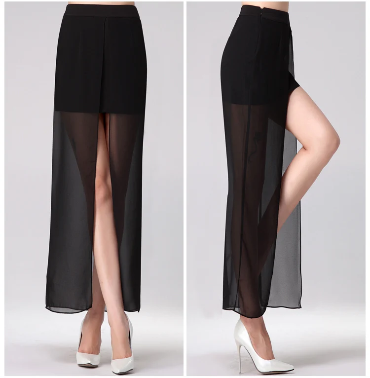 Летние стильные женские большие размеры 3XS-8XL элегантные шифоновые юбки с разрезом Женские повседневные сексуальные длинные юбки с высоким разрезом Saias
