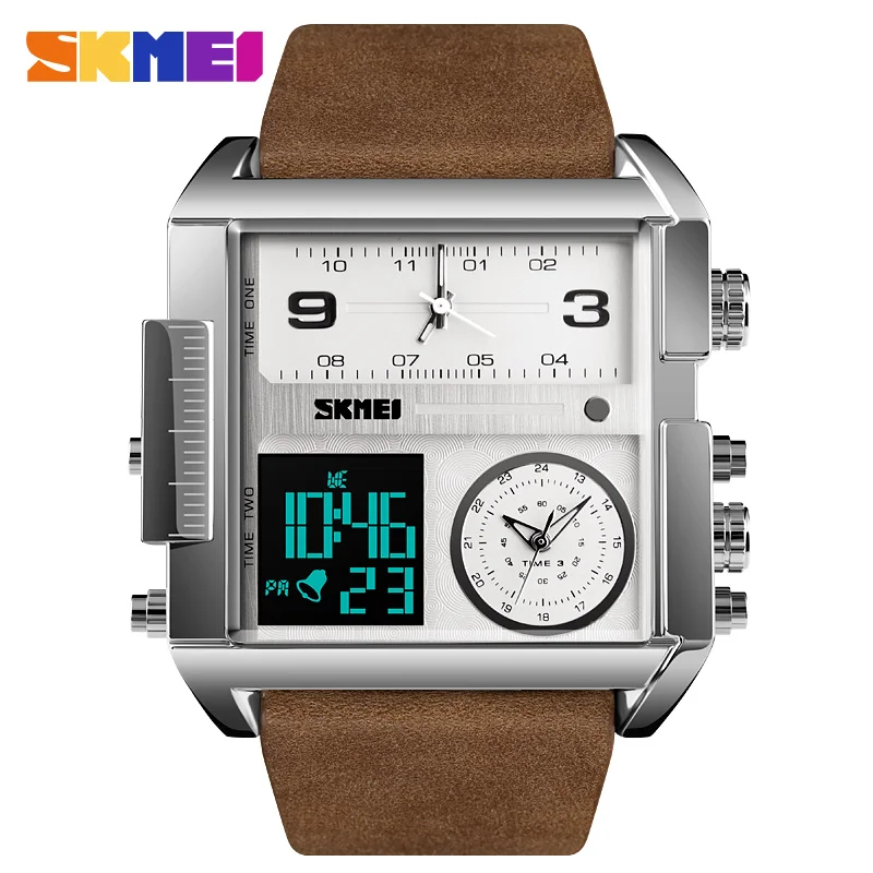 

SKMEI Men's Wristwatch Quartz Wrist Watch Men Waterproof Leather Strap Watches Mens Luxury Brand Square Fashion Casual Clock Man