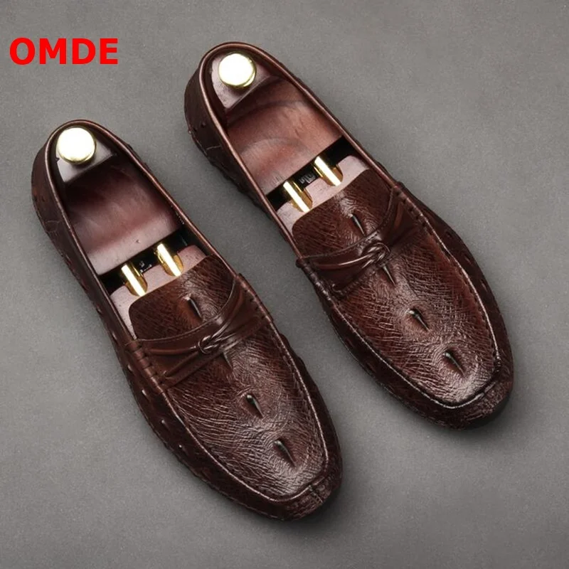 

OMDE Men mocassin homme Leather Loafers Crocodile Pattern Slip On Men's Casual Shoes Boat Shoes Driving Moccasins Men Slippers