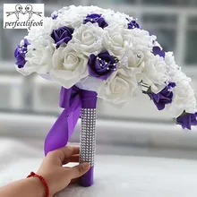 Perfectlifeoh Свадебные цветы каплевидный каскад Свадебный букет с бриллиантами и жемчугом потрясающий свадебный букет