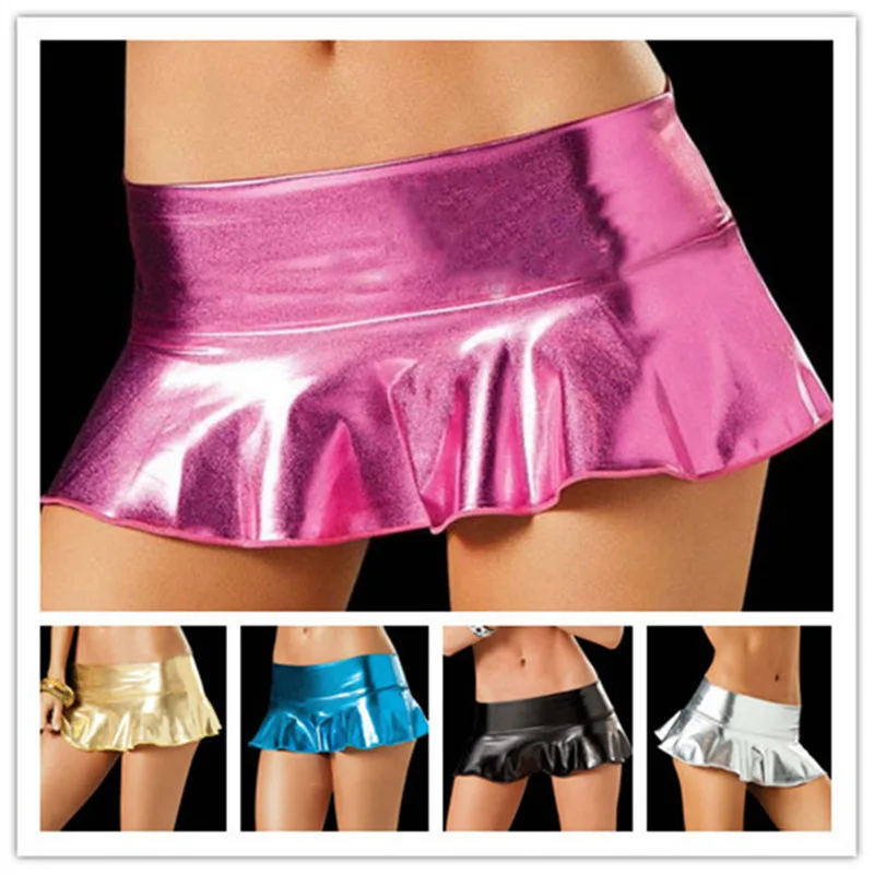 Sexy Micro Mini Skirts Lingerie Shiny Metallic Ruffle Micro Mini Skirts