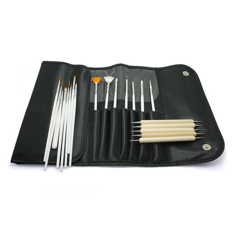 ELECOOL 20 шт. кисти для дизайна ногтей набор инструментов для раскрашивания УФ-гель лак для рисования ручка для маникюра резная кисть+ сумка