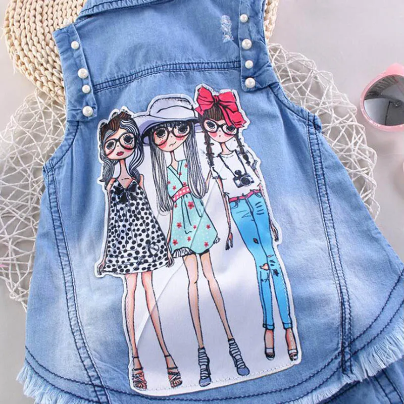 spring girls clothign sets cowboy two-piece suit for girls (4)