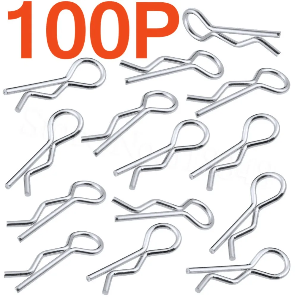 Silver 50 Pack Treehobby Universal Bent Springy R Pins RC Car Body Shell Clips for 1/10 RC Car Truck Buggy Crawler Short Course Replacement Spare Part
