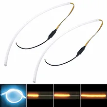 

60cm Car Flexible Strip LED Ice Blue Amber Sequential Flasher Flowing Switchback Turn Signal Light Angel Eye DRL Lamp Headlights