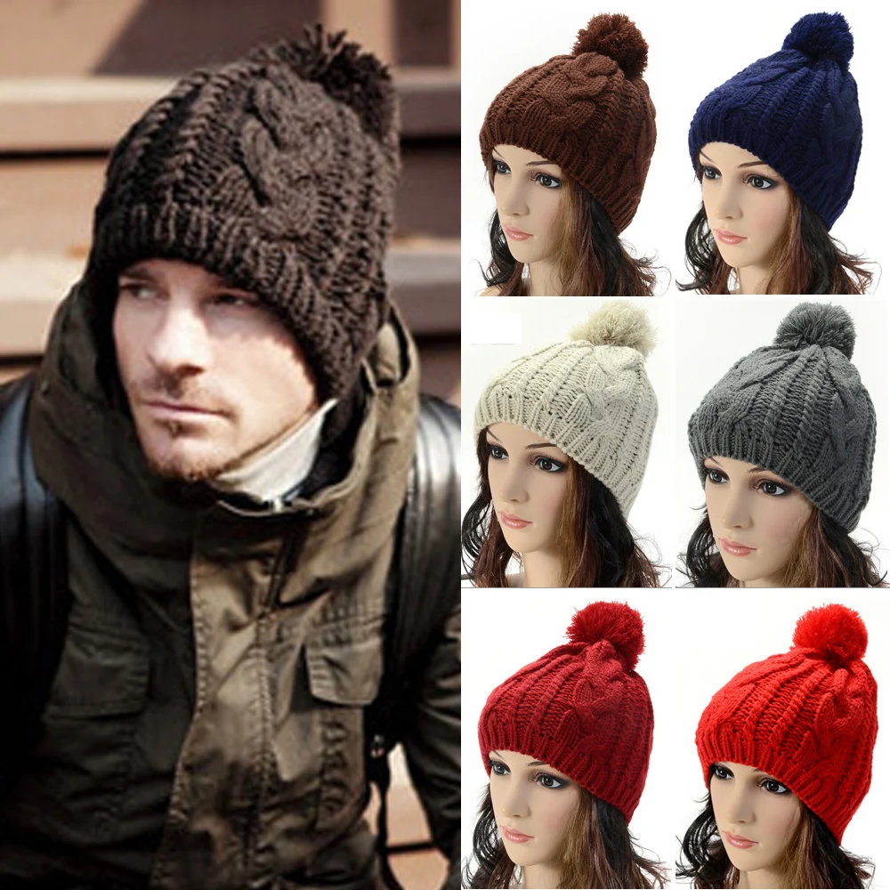 Unisex Men Winter Warm Knitted Hat Oversized Slouch Bobble Pom Beanie Cap Hats HATBD0015