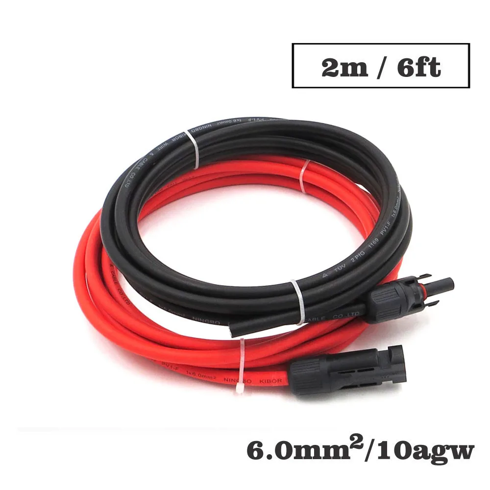 

1pair X 6mm2 10AWG 6FT 2m MC4 Connector Extension Connect branch black parallel Series 2 meter extend cable