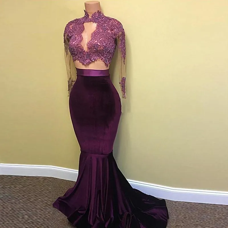 dark purple two piece prom dress