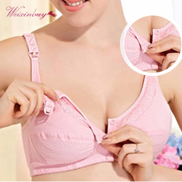 1/2 Cup Maternity Bra Cotton Wire Free Nursing Breastfeeding Drop Clip Front 3 Button Bra