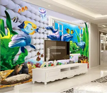 

Custom papel de parede dolphin wall mural Living Room Bedroom wallpaper 3d on the wall Fantasy underwater world wall papers home