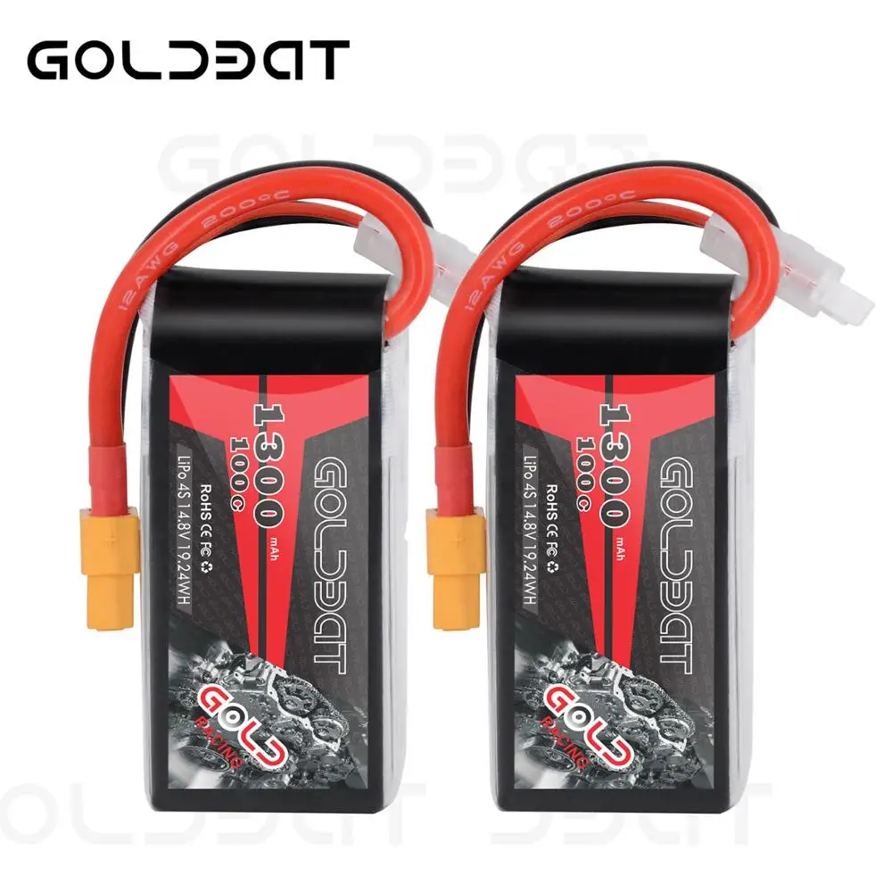 GOLDBAT Lipo аккумулятор 1300mAh 4S 100C 14,8 V софткейс с разъемом XT60 для радиоуправляемого автомобиля грузовика Heli самолета БПЛА дрона FPV Racing 2pac