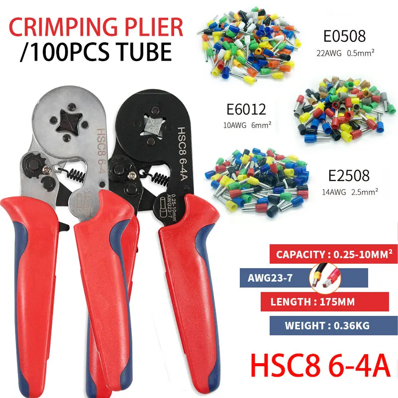 

100pcs Terminal Connector Sleeves compression Used for 0.25-10mm2 Crimper Plier Kit Self-adjustable Crimping Tools Included