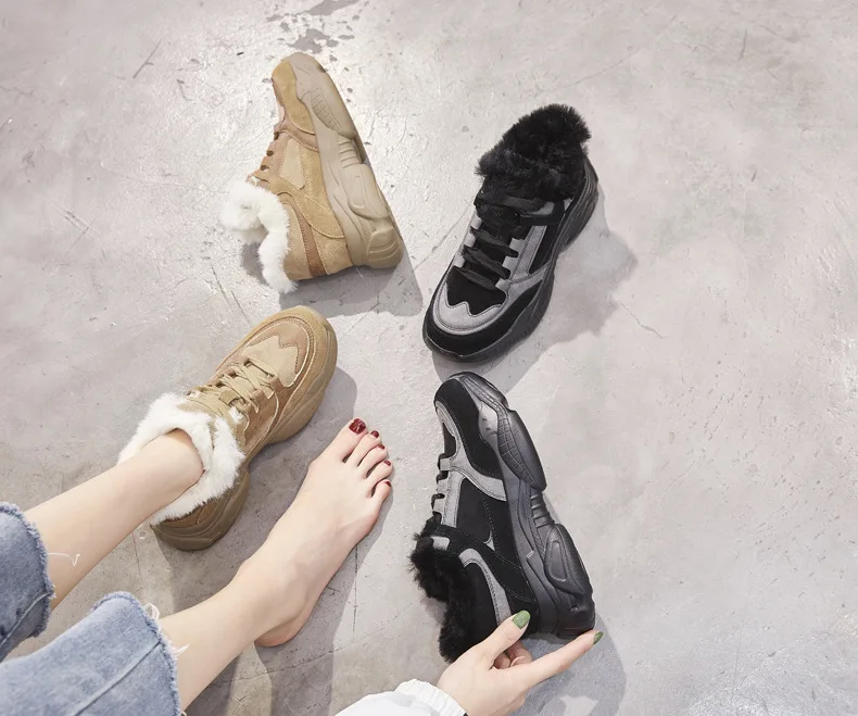 Zapatos mujer; Повседневная обувь; женские модные брендовые теплые кроссовки на платформе; chaussure; Сезон Зима; Новинка; женская обувь на меху; Цвет Черный