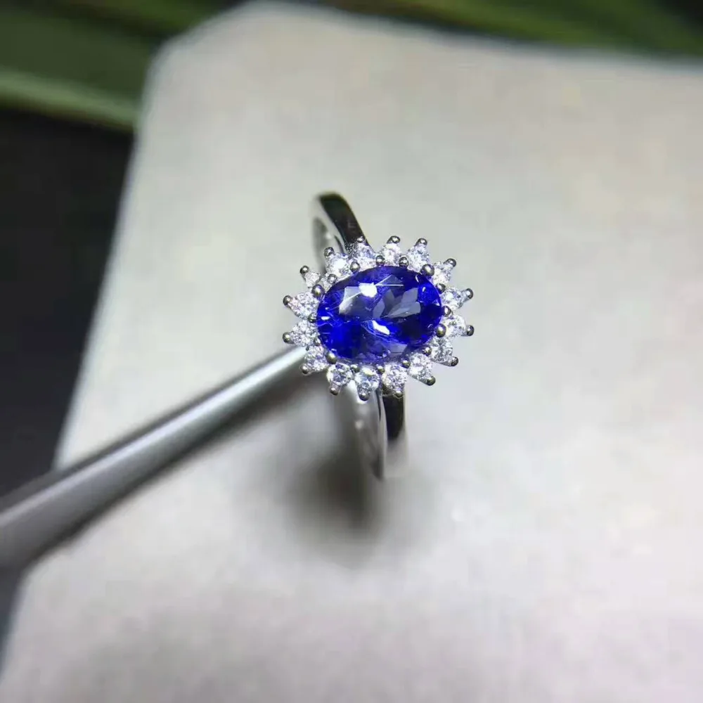 

Natural Blue Tanzanite stone Ring S925 Silver Natural Gem Ring Fashion Elegant Diana round Women's wedding party Rings Jewelry
