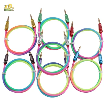

100pcs 1M 3FT Rainbow Round Bullet Audio Cable 3.5 Mm Male To Male M/M Jack Audio Stereo Aux Cable Cord Lead PC MP3 DVD