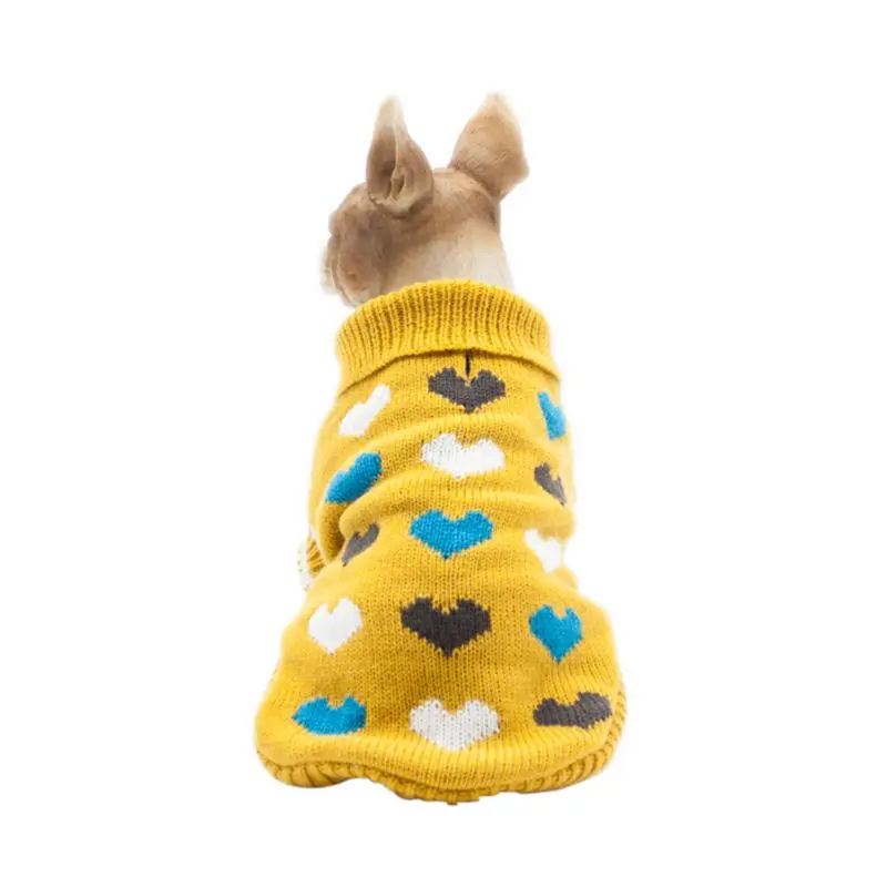 Dog Cat Knit Sweater Heart Design Pet Cute Sweatshirt for Autumn And Winter Multi-Color Protect Two Feet Dog Warm Clothing - Color: Yellow