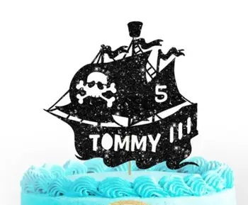 

personalize name age glitter Pirate Ship boy birthday Cake Topper -baby shower party cake toppers baptism decoration