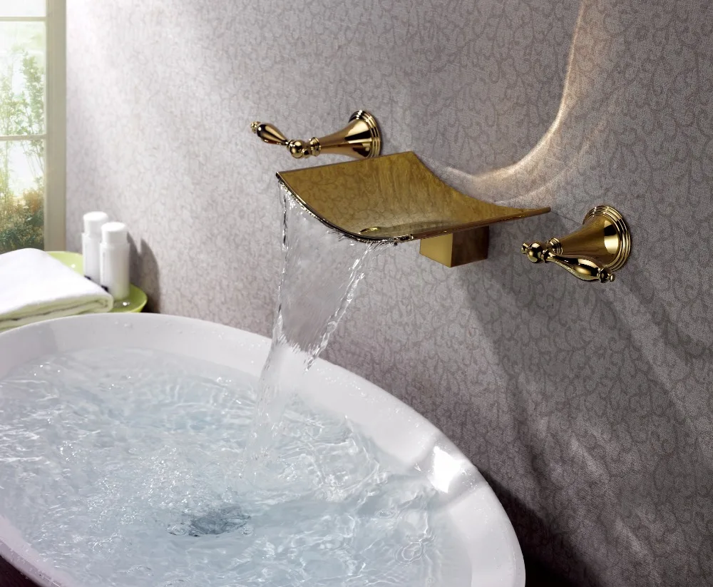 Free shipping polished gold wall mounted watefall sink or Bathtub