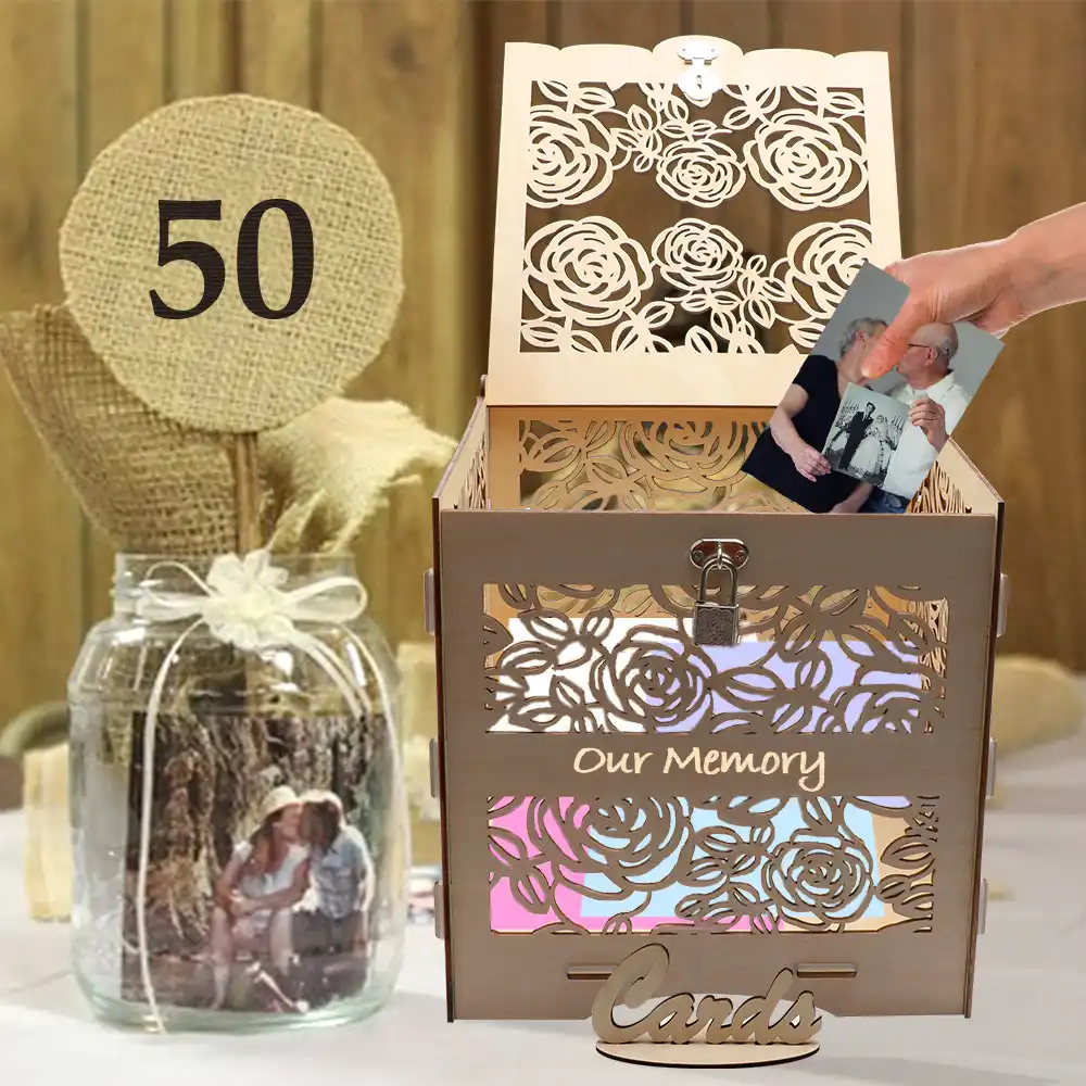 Oheart Wedding Card Box With Lock Wooden Gift Boxes Diy Customize