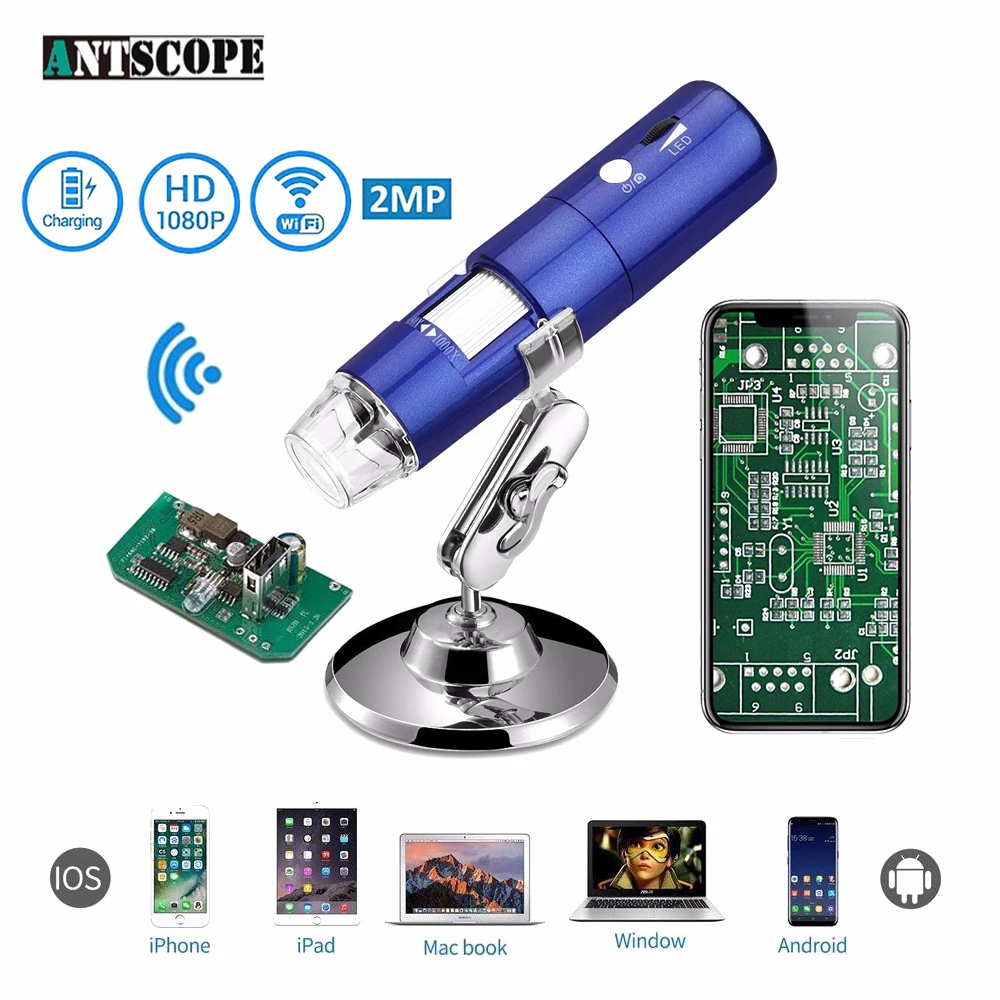 Antscope 1080P HD цифровой микроскоп камера USB/wifi 1000X зум Мини камера Android/IOS/Windows электронный микроскоп 8 светодиодный 19