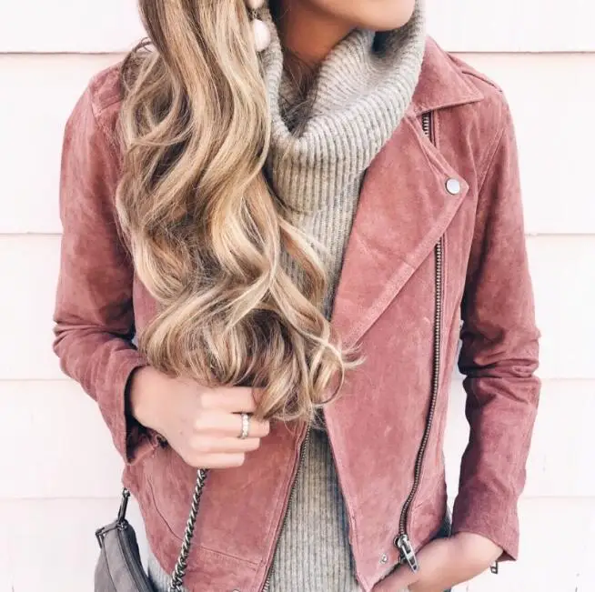 discounted  2019 Spring Women Faxu Suede Leather Biker Jackets Long Sleeve Zipper Suede Coat Streetwear Spring 