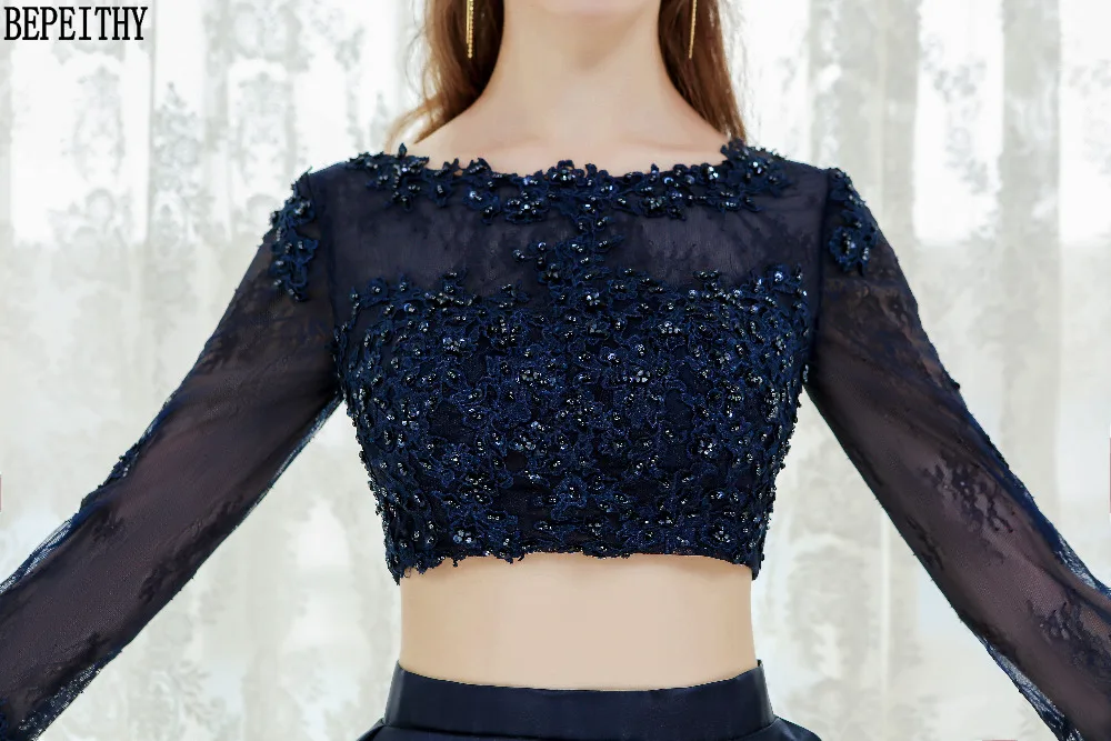 10  BEPEITHY New Design 2017 Long Sleeve Two Pieces Prom Dresses Vestido De Festa Longo Lace Satin Prom Evening Party Dresses (8)