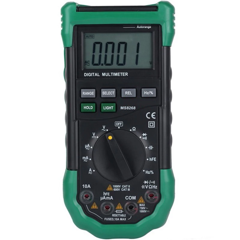 

MS8268 Digital Multimeter Auto Range Protection AC/DC Ammeter Voltmeter Ohm Frequency Electrical Tester Diode Detector