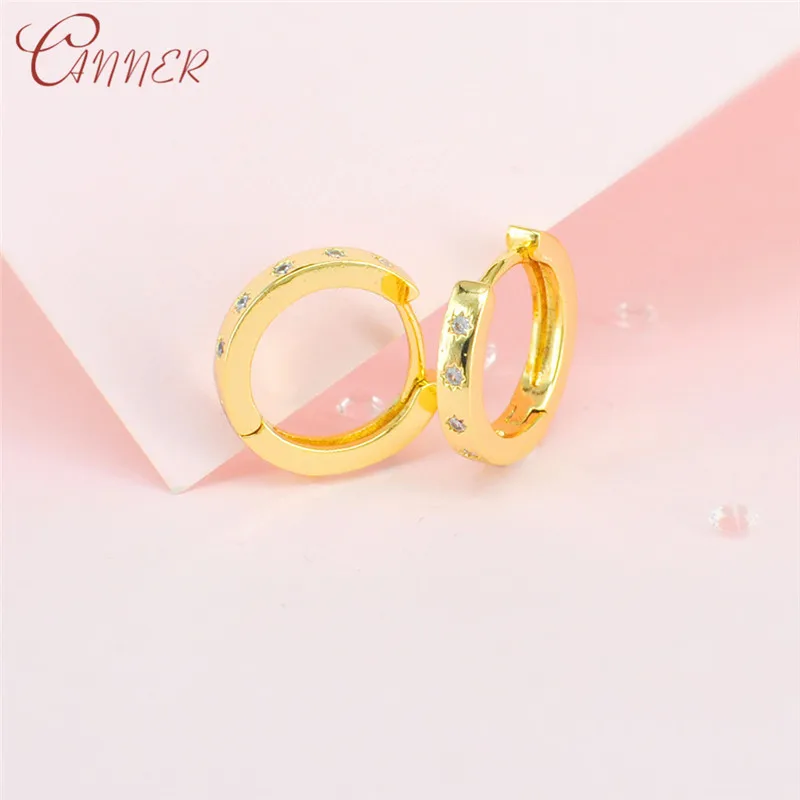 

CANNER Round Small Hoop Earring for Women 1.4CM Piercing Gold Huggie Earrings Korean Cubic Zirconia Earings Fashion Jewelry Gift