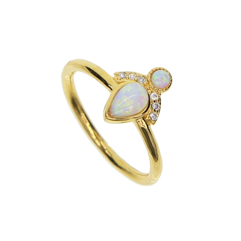 

Gold Color Free Shipping CZ Crystal tear drop stone Opal Rings Fashion Jewelry Wholesale New fow Women Gift