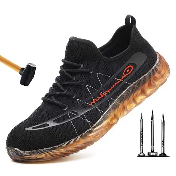 

New 2019 Fashion Men steel toe safety shoes bulletproof material soles lightweight insulation site welder work safety boot
